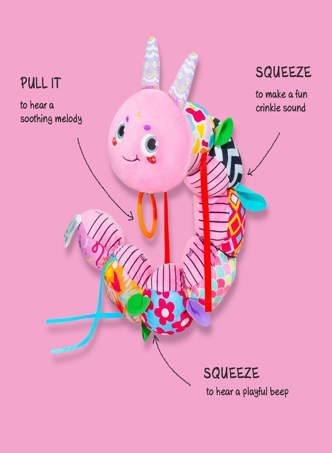 Infinno Baby Musical Stuffed Sensory Toys for Girls and Boys, Infant Soft Security Toys for Newborns 0-3-6-12 Months with Crinkle and Rattles, Caterpillar, Pink - Image 4
