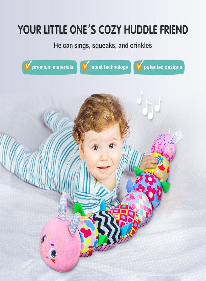 Infinno Baby Musical Stuffed Sensory Toys for Girls and Boys, Infant Soft Security Toys for Newborns 0-3-6-12 Months with Crinkle and Rattles, Caterpillar, Pink - Image 2