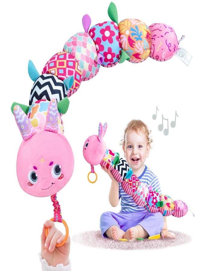 Infinno Baby Musical Stuffed Sensory Toys for Girls and Boys, Infant Soft Security Toys for Newborns 0-3-6-12 Months with Crinkle and Rattles, Caterpillar, Pink - Image 1
