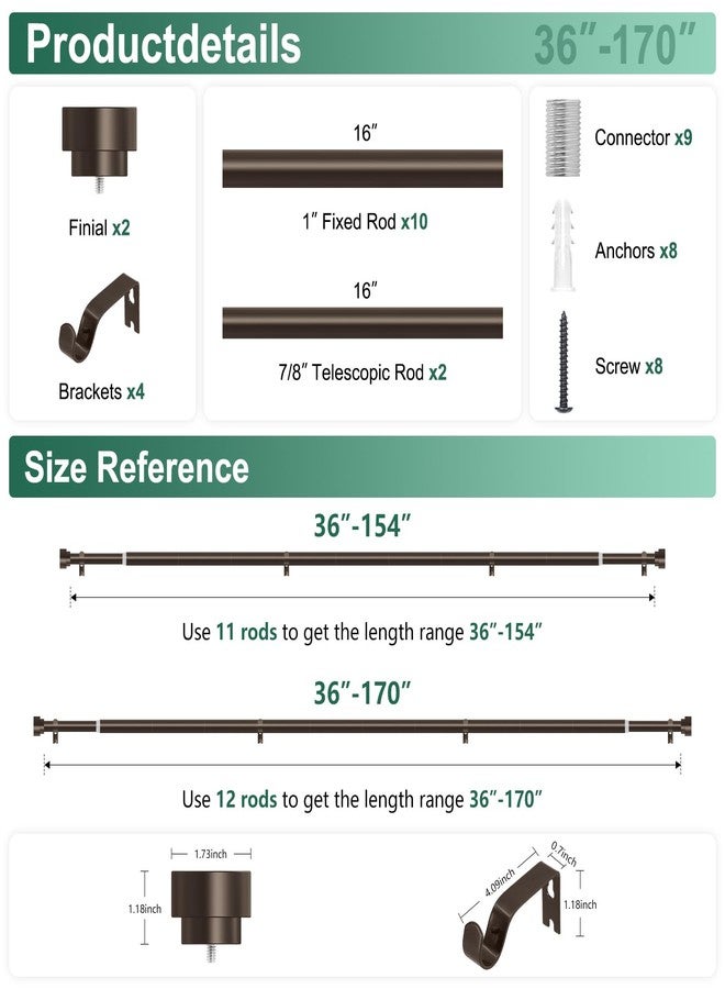 hei! dear Extra Long Curtain Rods 120 to 170 Inch(10-14ft),1Inch Bronze Adjustable Extra Long Curtain Rod,Heavy Duty Decorative Window Curtains Rod for Bedroom - Image 5