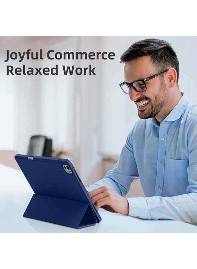 Compatible with iPad Pro 13 Inch Case 2024 M4 with Pencil Holder, Soft TPU Back Cover for iPad 13 Pro Case, Trifold Stand(BLUE) - Image 5