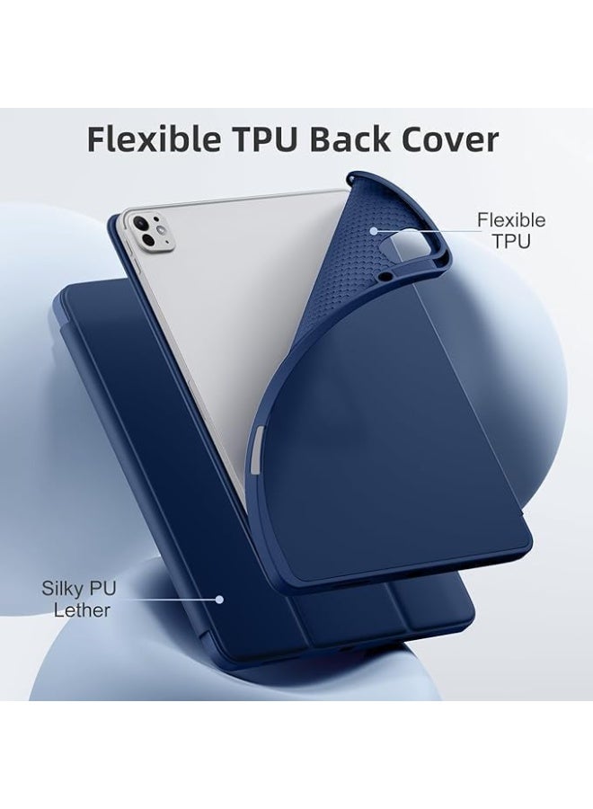 Compatible with iPad Pro 13 Inch Case 2024 M4 with Pencil Holder, Soft TPU Back Cover for iPad 13 Pro Case, Trifold Stand(BLUE) - Image 2