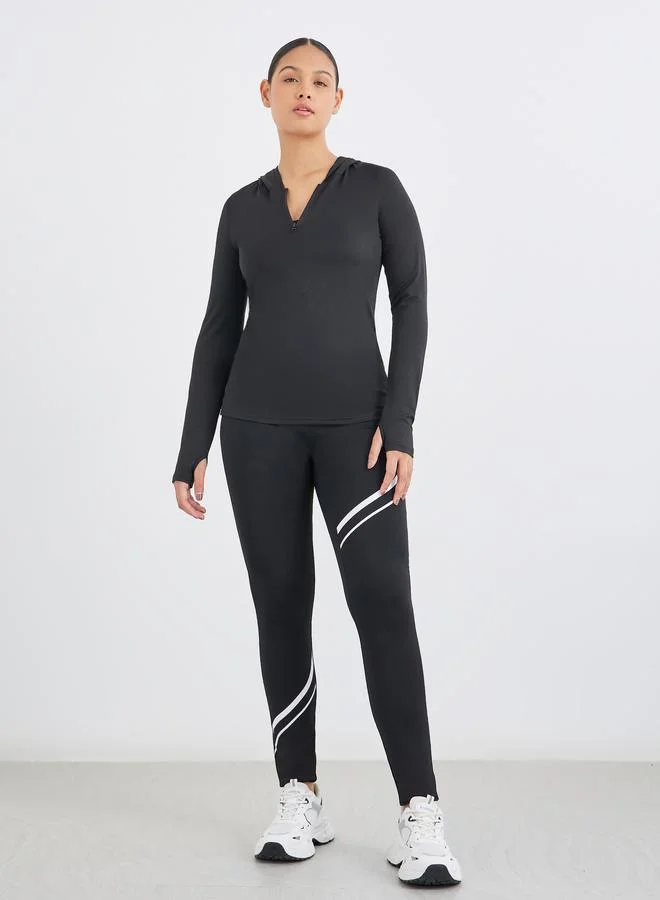 Styli Styli Back Text Print Half Zip Up Hooded Top