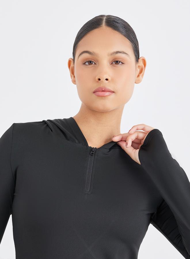 Styli Active Back Text Print Half Zip Up Hooded Top - Image 4