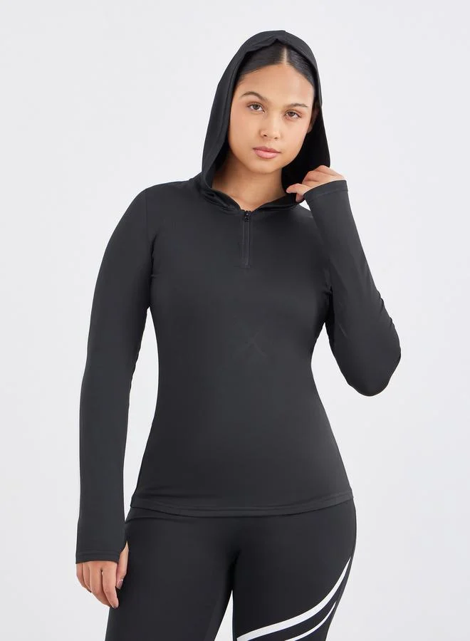 ستايلي Styli Back Text Print Half Zip Up Hooded Top