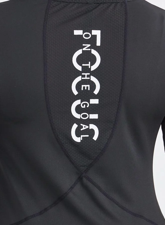 Styli Active Back Text Print Half Zip Up Hooded Top