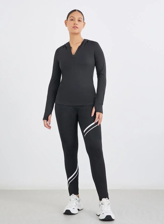 Styli Active Back Text Print Half Zip Up Hooded Top