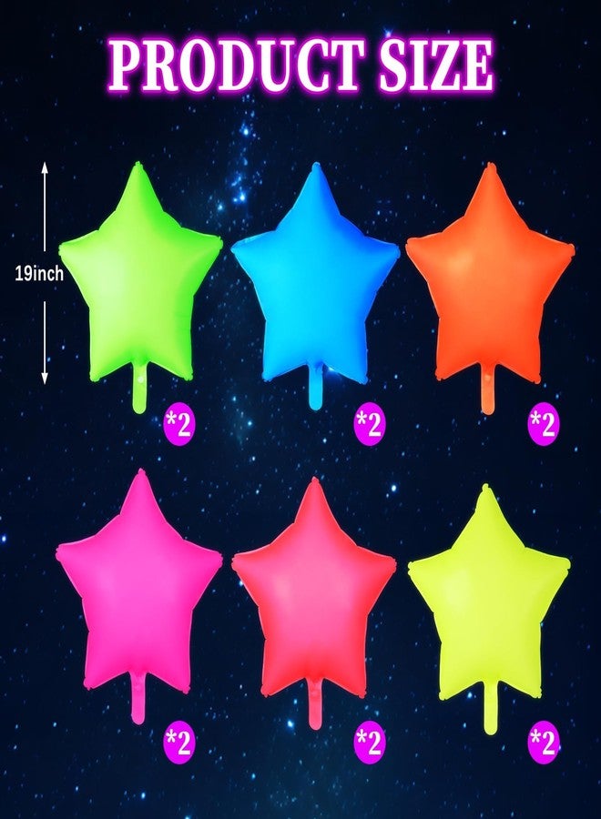 Oitnlaughter 12Pcs Glow in The Dark Party Supply Neon Star Balloons Kit Star Shaped Neon Foil Balloons Blacklight Reactive Balloon for Arche Garland UV Blacklight Birthday Wedding Anniversary Graduation Party - Image 2