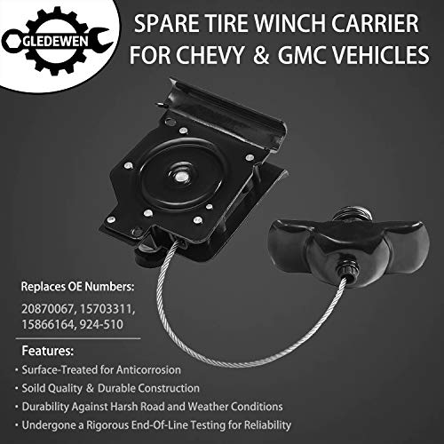 Gledewen Spare Tire Hoist Spare Tire Winch Carrier | for 1999-2017 Chevy Silverado 1500 2500 3500 Suburban Tahoe, GMC Sierra 1500 2500 3500 Yukon | Replaces# 924-510, 20870067, 15703311, 15866164 - Image 3
