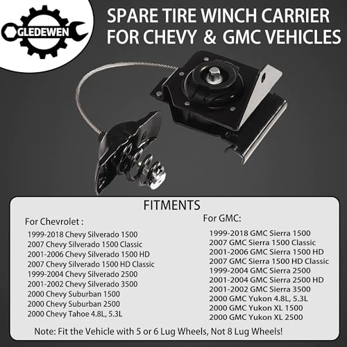 Gledewen Spare Tire Hoist Spare Tire Winch Carrier | for 1999-2017 Chevy Silverado 1500 2500 3500 Suburban Tahoe, GMC Sierra 1500 2500 3500 Yukon | Replaces# 924-510, 20870067, 15703311, 15866164 - Image 2