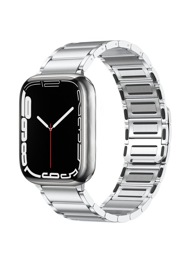 حزام متوافق مع أحزمة ساعة Apple Watch Ultra/Ultra 2، SE، Series 9 8 7 6 5 38 مم 40 مم 41 مم 42 مم 44 مم 45 مم 49 مم، أشرطة من الفولاذ المقاوم للصدأ للنساء والرجال (الساعة غير متضمنة) فضي - Image 1