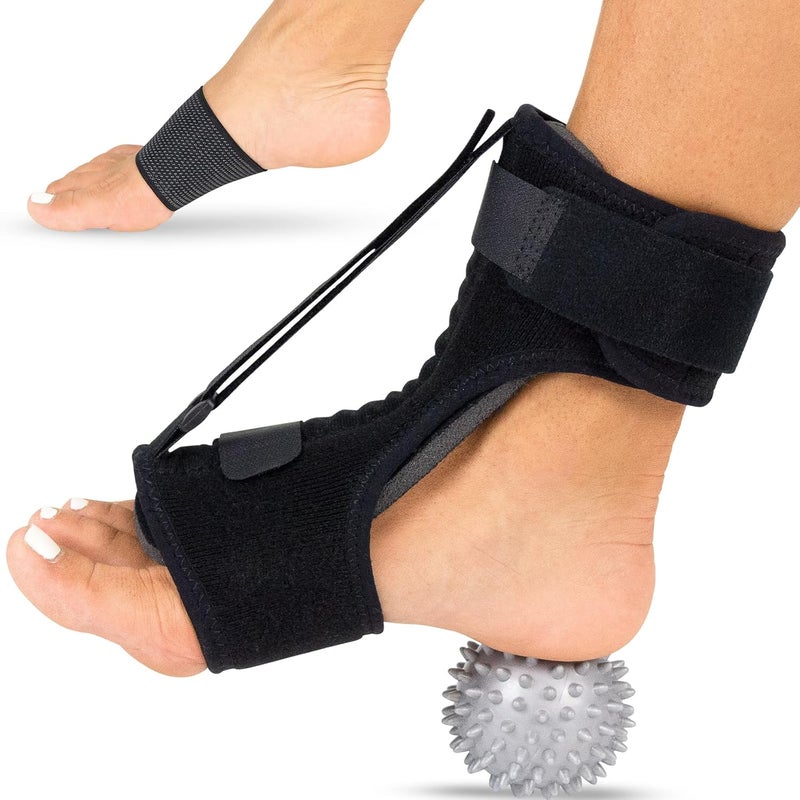 Vive Dorsal Night Splint With Massage Ball  Arch Sleeves  Support For Plantar Fasciitis Achilles Tendonitis  Foot Drop Brace for Sleeping  Adjustable Ankle Boot for Heel Pain Relief - Image 1