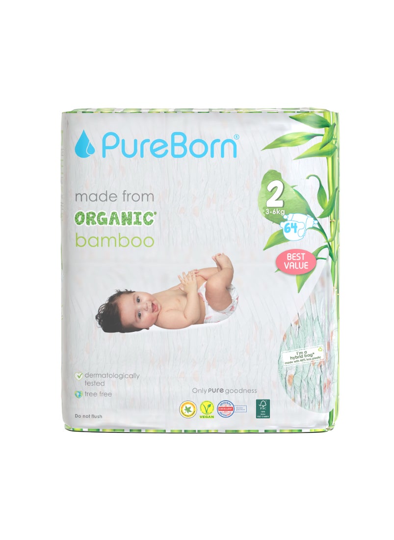PureBorn Organic Baby Tape Style Diapers Size-2 3-6 kg Daisy Print  - Image 1