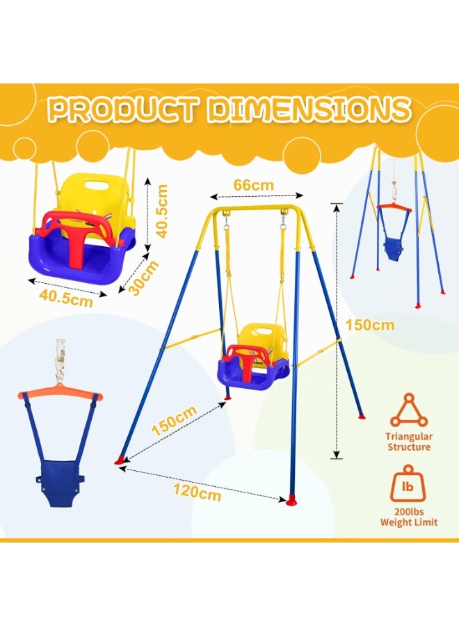 LIODUX 4-in-1 Baby Swing Set and Jumper, Foldable Metal Porch Swings Stand, Heavy Duty Kids Swing Stand, Maximum Weight 90KG, Easy to Assemble, Kids Bouncer for Indoor & Outdoor Playground, Blue - Image 4