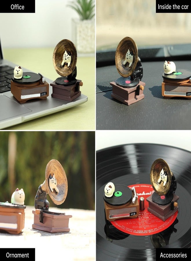 RAQWI Cat Vintage Phonograph and Record Player Figurine Suitble for Office, Home Decoration Perfect for Cat Lovers - Image 4