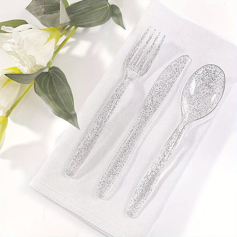 Set Of 10 Multicolored Silver Plastic Knives Forks And Spoons 30 Pieces - Image 2