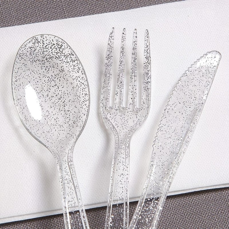 Set Of 10 Multicolored Silver Plastic Knives Forks And Spoons 30 Pieces - Image 1