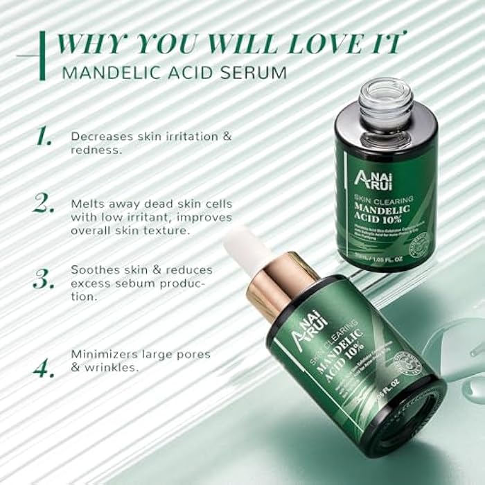 ANAI RUI Mandelic Acid 10% with Salicylic Acid 2%, Tea Tree Oil, AHA BHA Skin Exfoliant Peel Solution, for Dark Spots, Blackheads, Enlarged Pores,1.05FL.Oz - Image 3