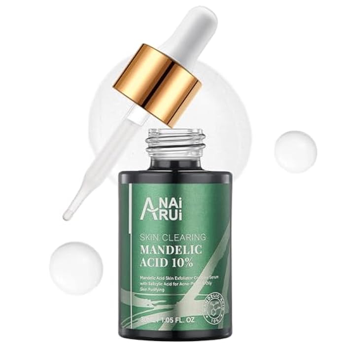 ANAI RUI Mandelic Acid 10% with Salicylic Acid 2%, Tea Tree Oil, AHA BHA Skin Exfoliant Peel Solution, for Dark Spots, Blackheads, Enlarged Pores,1.05FL.Oz - Image 1