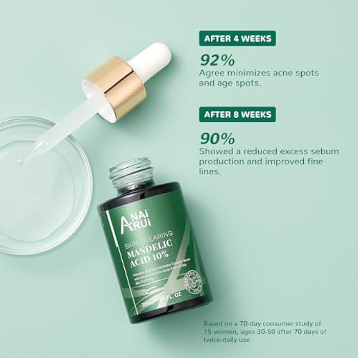 ANAI RUI Mandelic Acid 10% with Salicylic Acid 2%, Tea Tree Oil, AHA BHA Skin Exfoliant Peel Solution, for Dark Spots, Blackheads, Enlarged Pores,1.05FL.Oz - Image 5