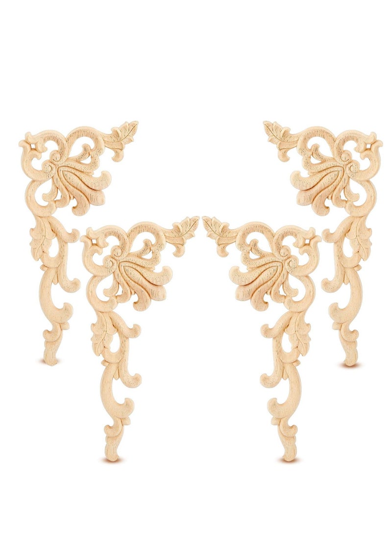 Captaintech 4 Pcs Wood Appliques, Onlays Decorative DIY Wood Appliques and Furniture Unpainted Wood Carved Corner Onlay Applique for Cabinet Door Bed Wardrobe Furniture - Image 1