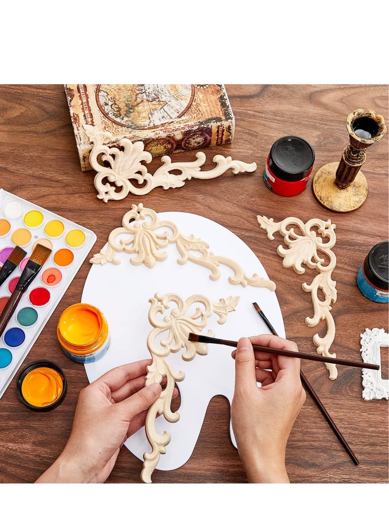 Captaintech 4 Pcs Wood Appliques, Onlays Decorative DIY Wood Appliques and Furniture Unpainted Wood Carved Corner Onlay Applique for Cabinet Door Bed Wardrobe Furniture - Image 2