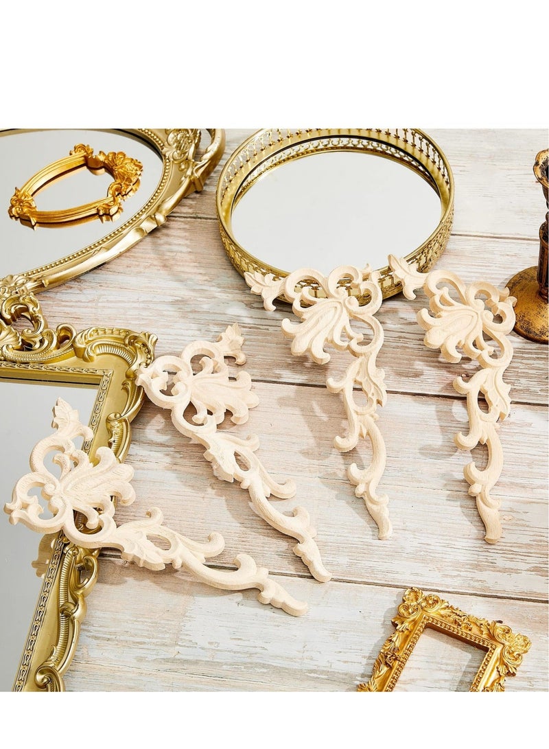 Captaintech 4 Pcs Wood Appliques, Onlays Decorative DIY Wood Appliques and Furniture Unpainted Wood Carved Corner Onlay Applique for Cabinet Door Bed Wardrobe Furniture - Image 3