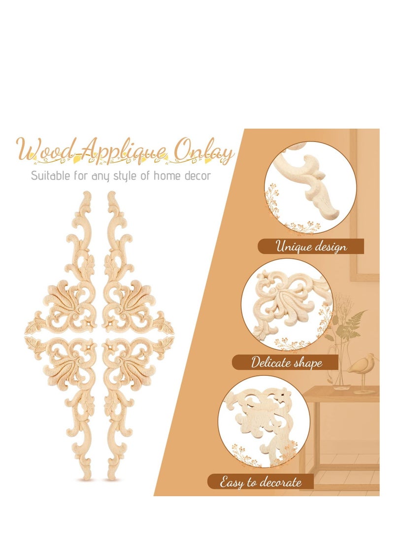 Captaintech 4 Pcs Wood Appliques, Onlays Decorative DIY Wood Appliques and Furniture Unpainted Wood Carved Corner Onlay Applique for Cabinet Door Bed Wardrobe Furniture - Image 5