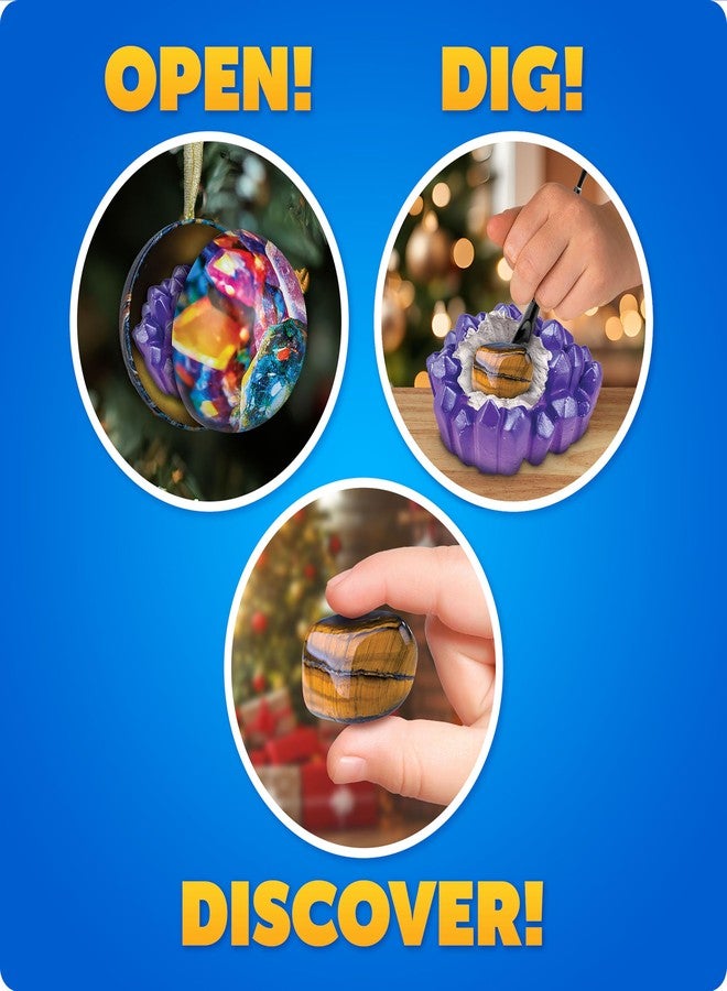 Blue Marble كرات زينة عيد الميلاد العلمية من الرخام الأزرق - 4 قطع زينة مع مكعبات حفر صغيرة على شكل أحجار كريمة وديناصورات، أدوات ودليل مرفق - Image 3
