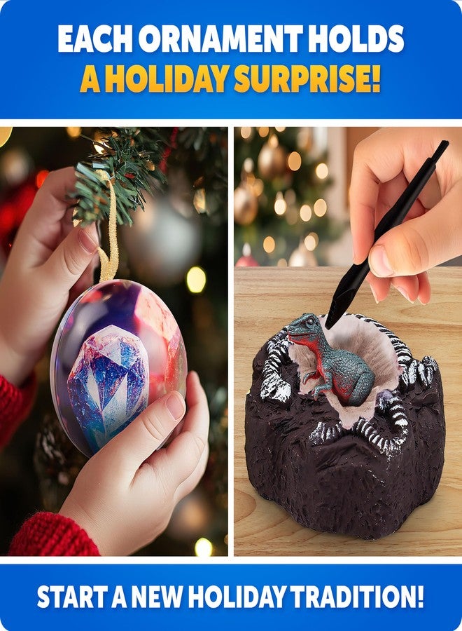 Blue Marble كرات زينة عيد الميلاد العلمية من الرخام الأزرق - 4 قطع زينة مع مكعبات حفر صغيرة على شكل أحجار كريمة وديناصورات، أدوات ودليل مرفق - Image 2