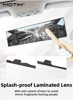 Motim Car Interior Rear View Mirror with Clip 30cm, Vanity Mirror Wide Angle Panoramic Wide Angle Rearview Mirror to Eliminate Blind Spots Effectively, Interior Replacement Rear View Mirror  - Image 4