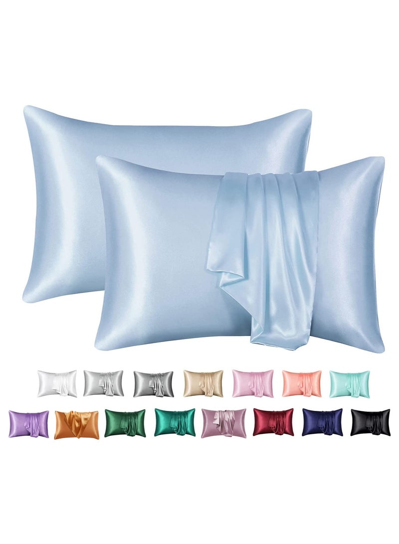 ORiTi Silk Pillowcase Satin Pillow Used for Hair and Skin Beauty and Skin Care ice Silk + Mulberry Silk Soft Breathable and Smooth Double Sided Silk Pillow Case (SKY Blue 50x75cm 2pc)  - Image 2