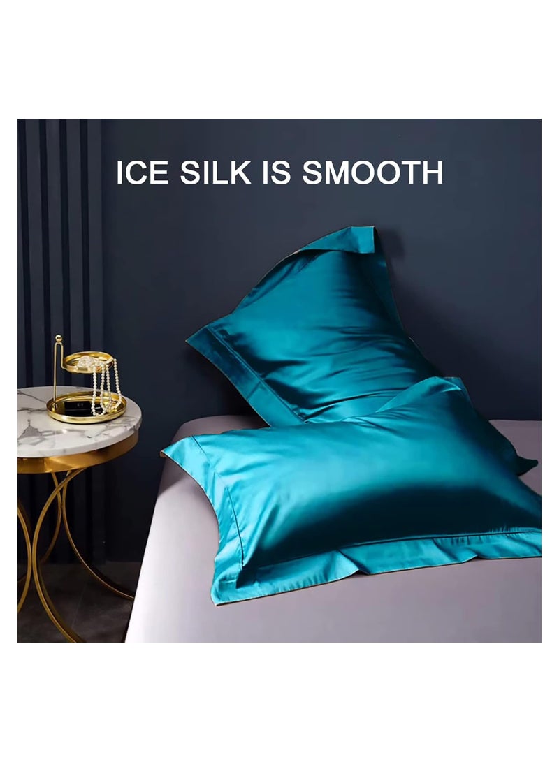 ORiTi Silk Pillowcase Satin Pillow Used for Hair and Skin Beauty and Skin Care ice Silk + Mulberry Silk Soft Breathable and Smooth Double Sided Silk Pillow Case (SKY Blue 50x75cm 2pc)  - Image 4