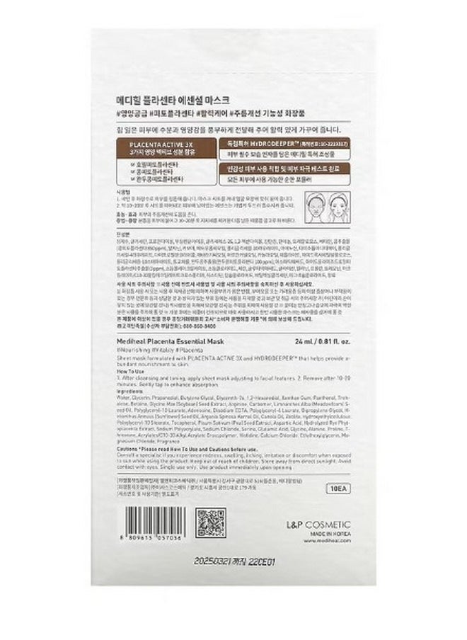 MEDIHEAL Placenta Essential Beauty Mask 10 Sheets 0.81 fl oz 24 ml Each  - Image 2