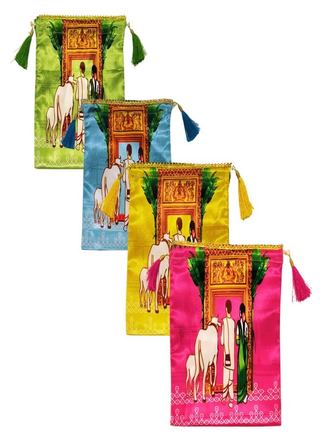 SRI YAGNAA سري ياجنا - عبوة من 10 أكياس بوتلي بتصميم مناسب لحفلات الانتقال إلى منزل جديد - أكياس هدايا نسائية من الحرير برباط - أكياس هدايا - لتوزيع الهدايا - أكياس بوتلي لحفلات ثامبولام - حقيبة بوتلي باتوا قماشية (متعددة الألوان) - Image 3