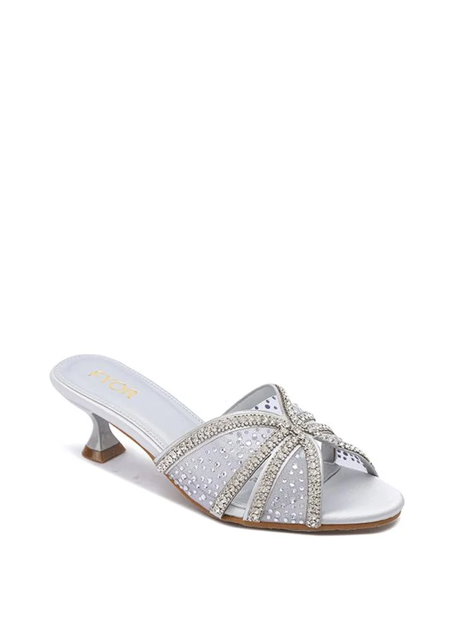 فايور Embellished Mesh Kitten Heel Sandal MY 406
