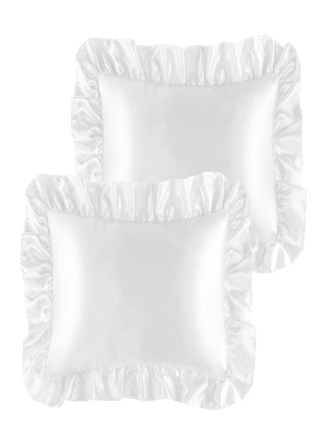 PiccoCasa Luxury Ruffled Pillow Shams Set of 2, Retro Silky Pillow Cover with Ruffle, 85 GSM Satin Pillowcases with Envelope Closure Boudoir White - Image 1