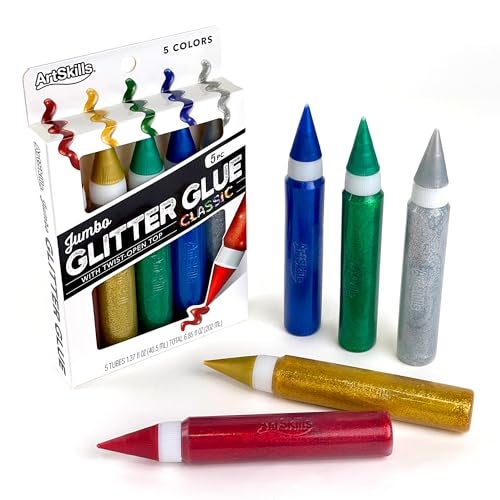 ArtSkills Puffy Jumbo Rainbow Glitter Glue Pens for Crafts, 5 Pack, Classic (PA-1328) - Image 1