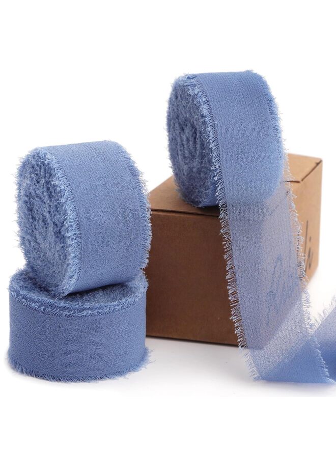 LAMAY 2PCS Ribbon Handmade Tassel Chiffon Ribbon for Wrapping Wedding Invitations, Bridal Bouquets, DIY Crafts, Home Decoration (Blue) - Image 1