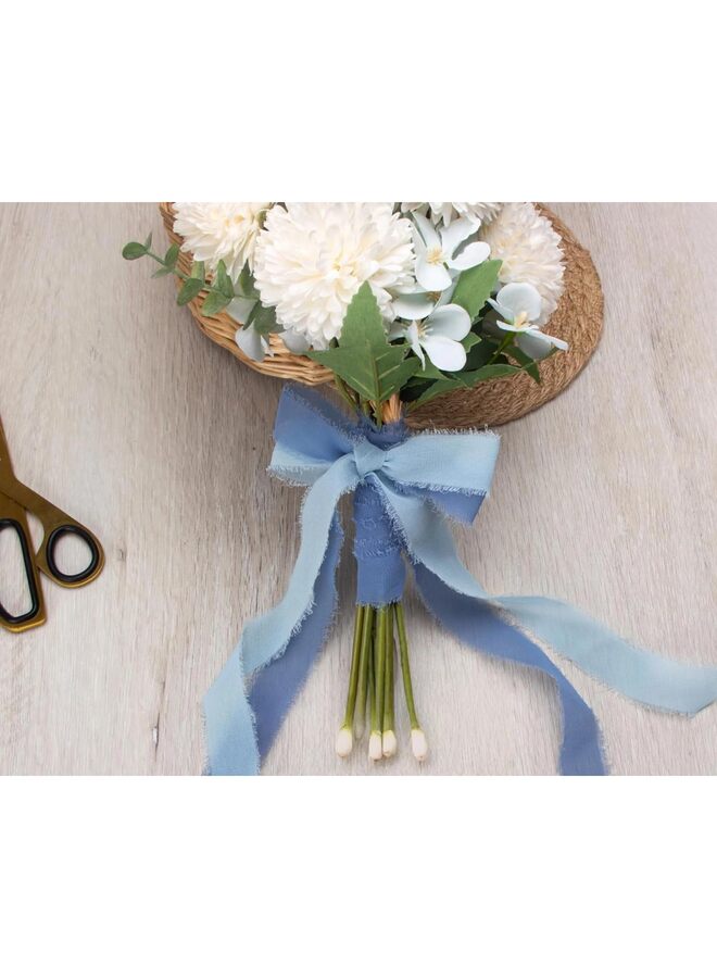 LAMAY 2PCS Ribbon Handmade Tassel Chiffon Ribbon for Wrapping Wedding Invitations, Bridal Bouquets, DIY Crafts, Home Decoration (Blue) - Image 4