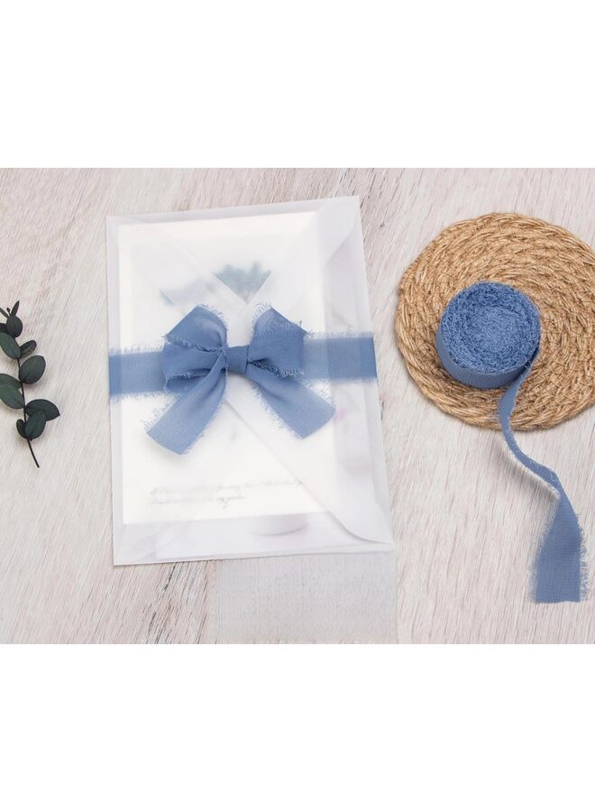 LAMAY 2PCS Ribbon Handmade Tassel Chiffon Ribbon for Wrapping Wedding Invitations, Bridal Bouquets, DIY Crafts, Home Decoration (Blue) - Image 3