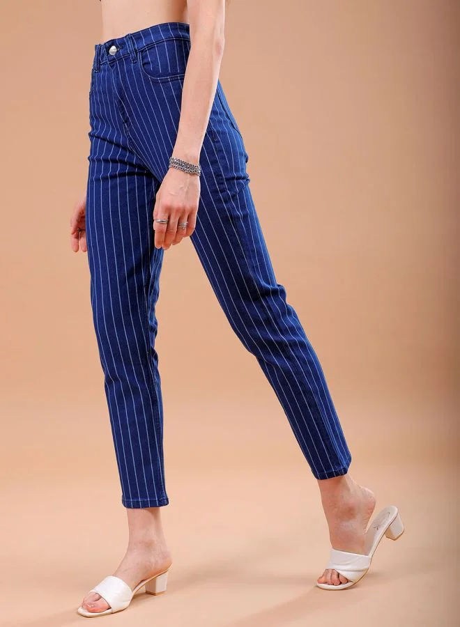 Freehand Women Straight Fit Laser Print High-Rise Jeans