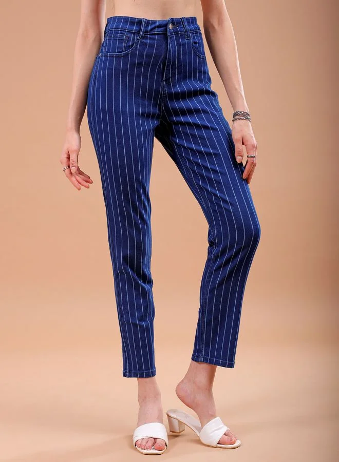 Freehand Women Straight Fit Laser Print High-Rise Jeans