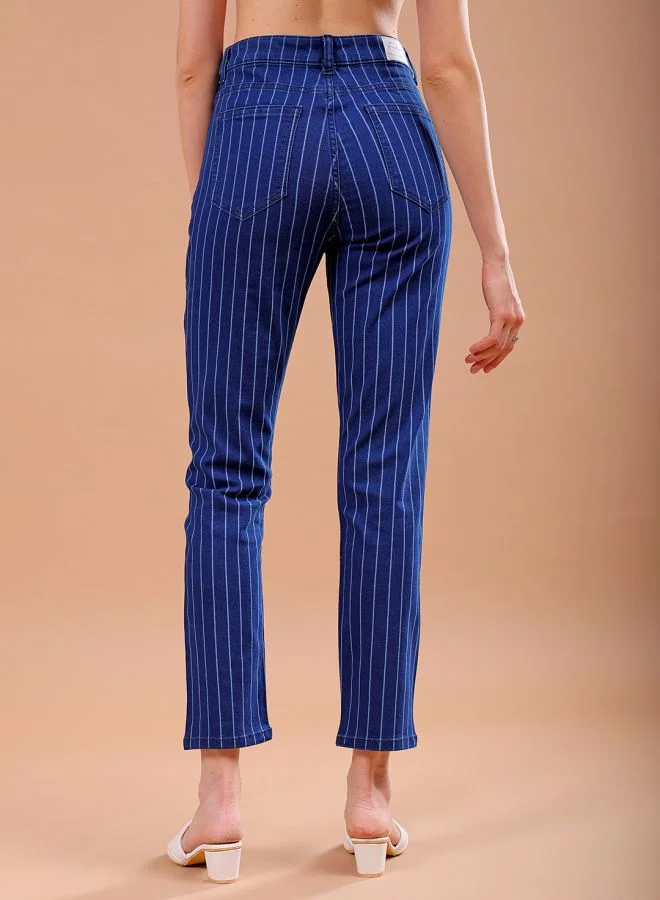 Freehand Women Straight Fit Laser Print High-Rise Jeans