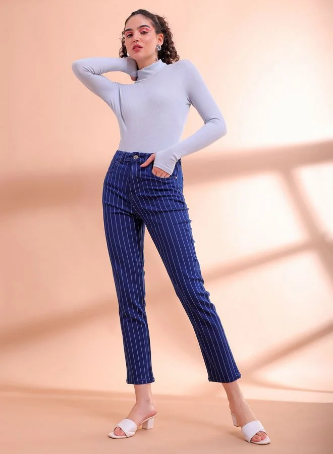 Freehand Women Straight Fit Laser Print High-Rise Jeans