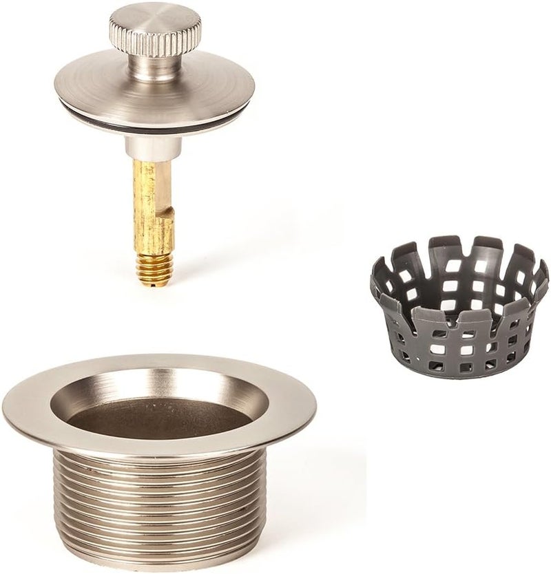 PermaFLOW PF WaterWorks Lift Turn (Twist Close) Bathtub/Bath Tub Drain Assembly with Gasket - Coarse Thread 11.5 Threads Per Inch - Free Hair Catcher/Strainer to Eliminate Clogs;Brushed Nickel; PF0945-BN-LT-C - Image 1