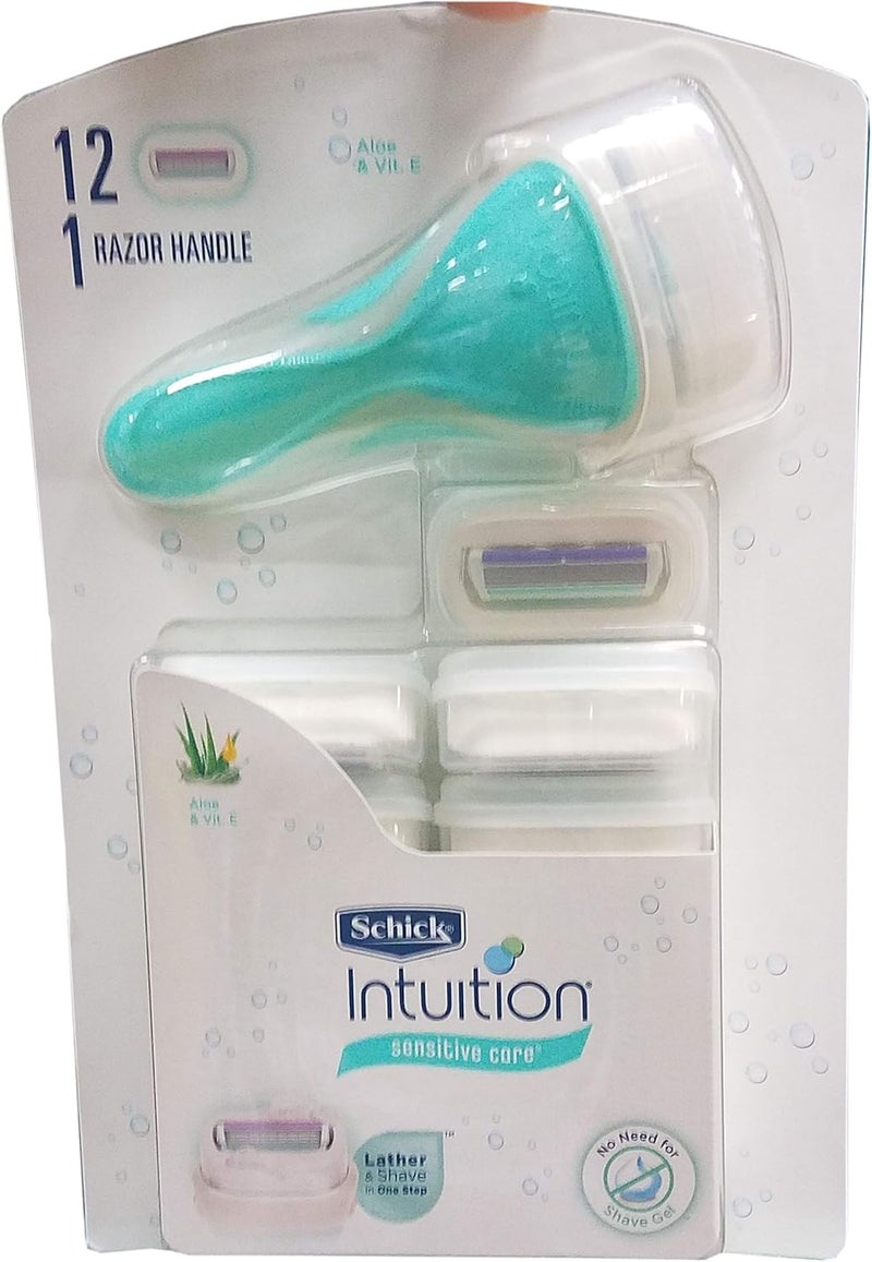 Schick Intuition Sensitive Care Razor with 12 Refills - Lathers and Moisturizes for a Smooth Shave