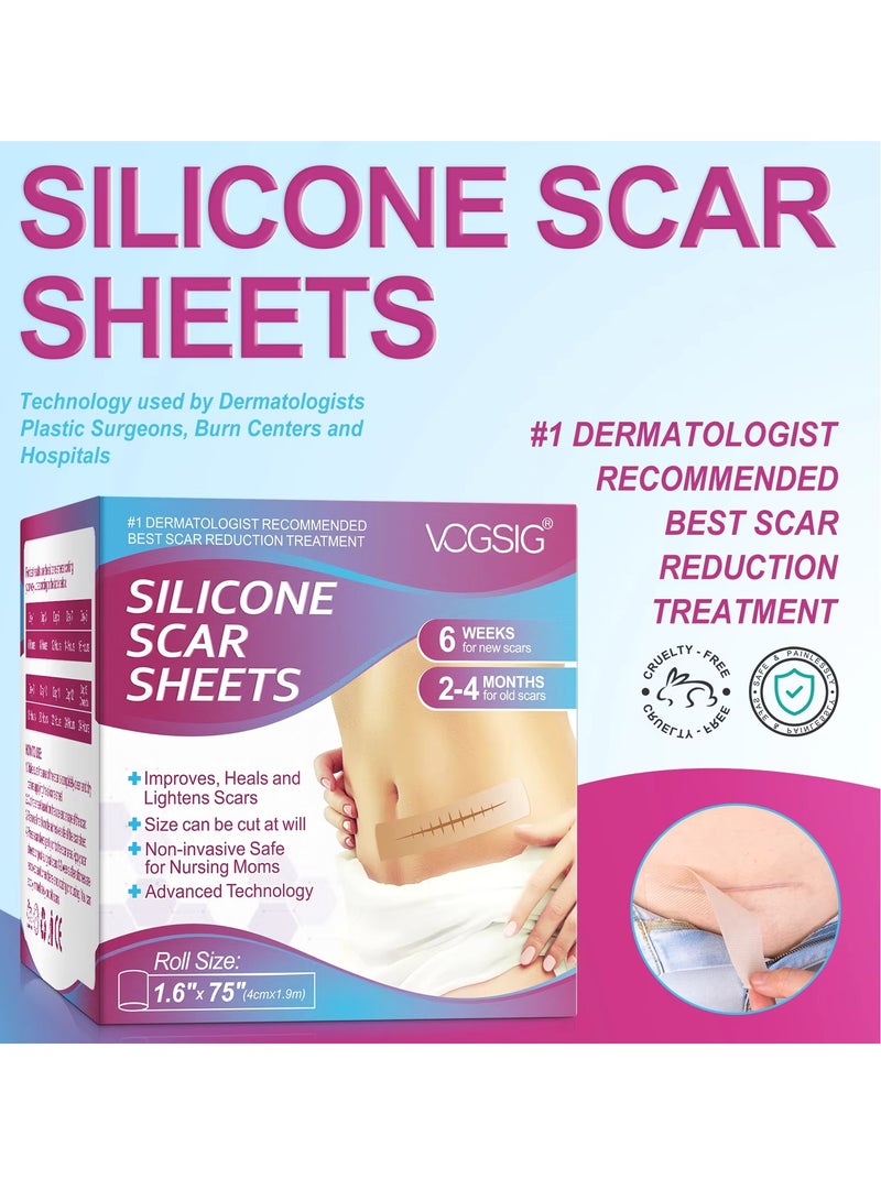 VOGSIG شرائح سيليكون لعلاج الندبات 1.9م شريط سيليكون طبي شفاف مطور لإزالة الندبات شرائط ندبات ناعمة قابلة لإعادة الاستخدام وغير مؤلمة لندبات العمليات القيصرية والحروق والكيلايد وحب الشباب والندبات الجراحية لجعل الندبات بعيدة عن الجسم والوجه - Image 2