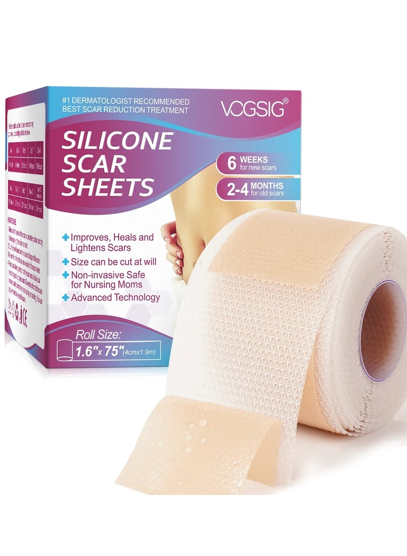 VOGSIG شرائح سيليكون لعلاج الندبات 1.9م شريط سيليكون طبي شفاف مطور لإزالة الندبات شرائط ندبات ناعمة قابلة لإعادة الاستخدام وغير مؤلمة لندبات العمليات القيصرية والحروق والكيلايد وحب الشباب والندبات الجراحية لجعل الندبات بعيدة عن الجسم والوجه - Image 5