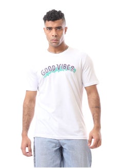White Cotton Tee With Print "Good Vibes"